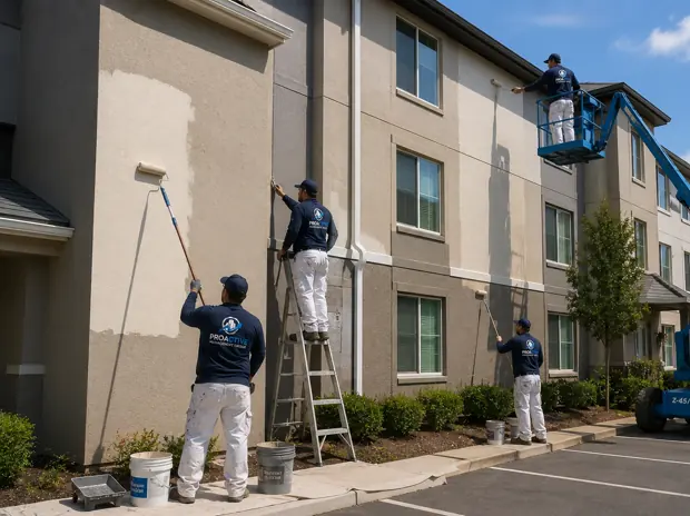 Stucco Repair & Recoat, Commercial plaza, St. Albert